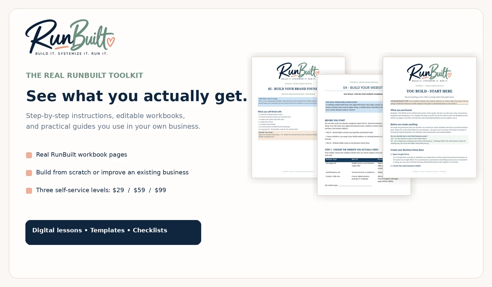Actual RunBuilt downloadable lesson and workbook previews